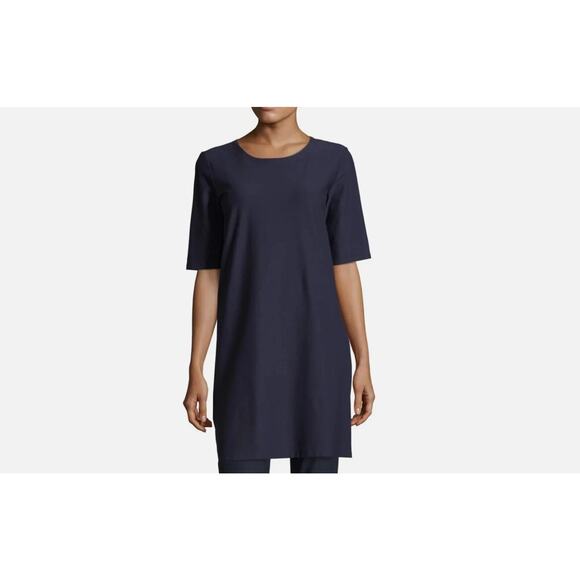 EILEEN FISHER Washable Crepe Elbow Sleeve Side Zip Shift Dress Smoke S NWT $238 - Picture 10 of 10